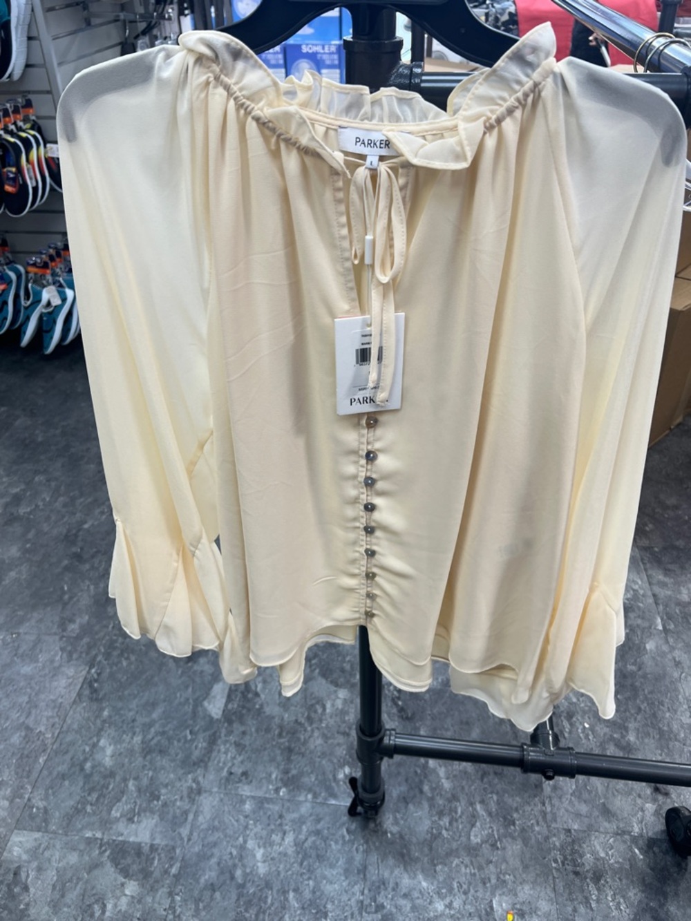 Parker Soft Cream Tie-Neck Blouse with Buttons